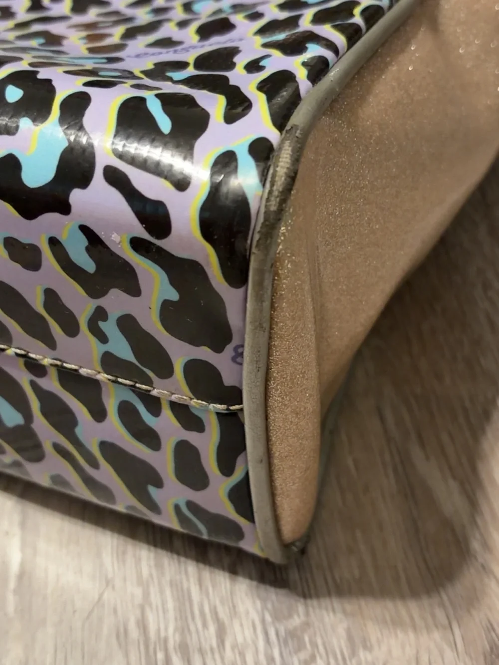 Consuela Leopard Print Tote with Rainbow Straps and Gold Interior